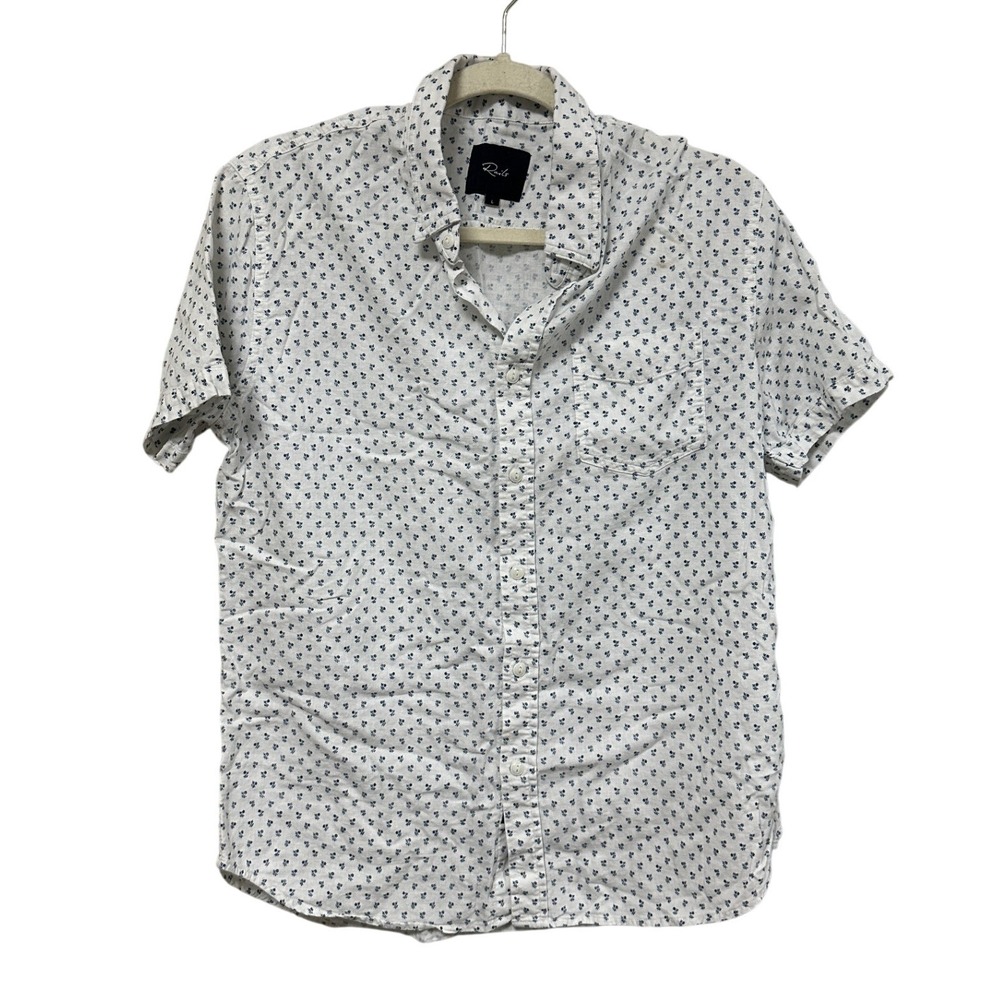 Rails Mens Linen Blend Floral Button Down Shirt White Blue Long Sleeve Size L